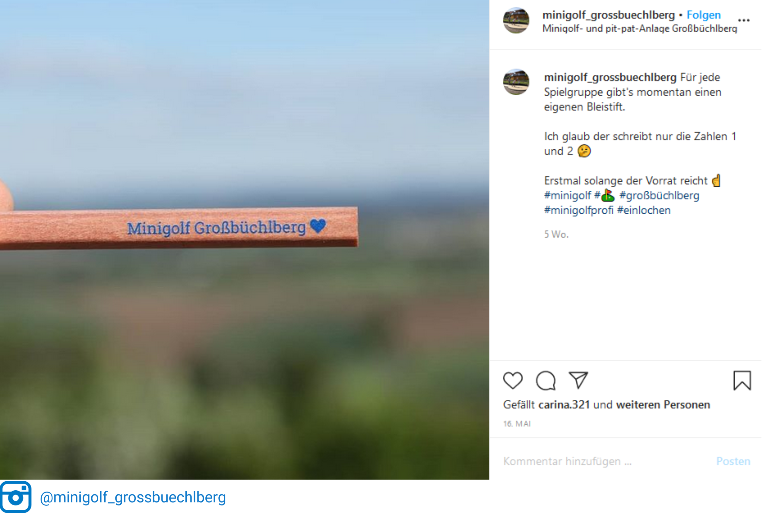 Instagram-Auftritt Minigolf Großbüchlberg